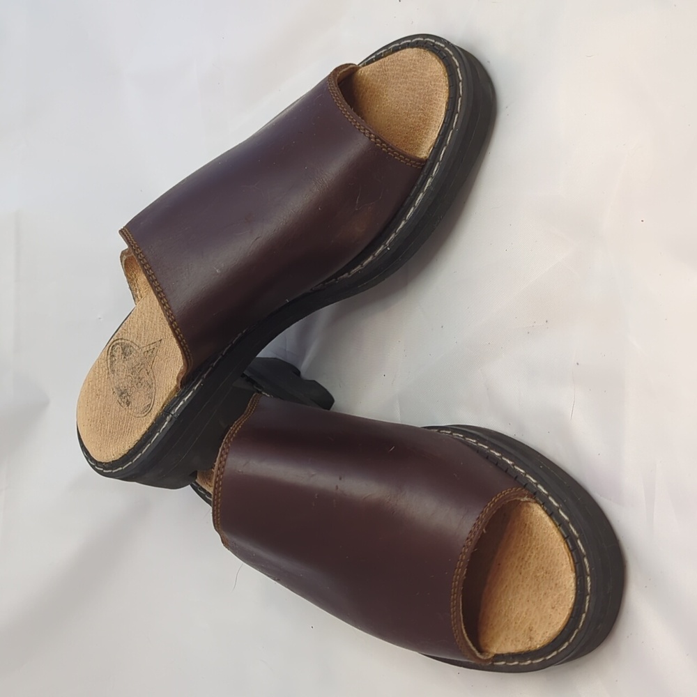 Vintage Fluevog Brown Leather Unisex Slide Sandals